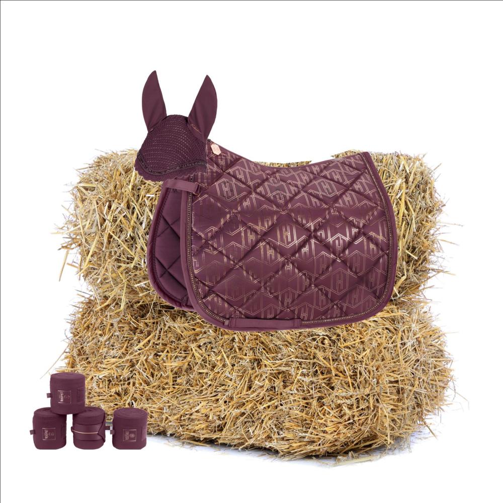 Eskadron HERITAGE Schabracke " GLOSSY " mit Kordel - Kristallkordel - Kordel im Set, cassis, Dressur, Warmblut