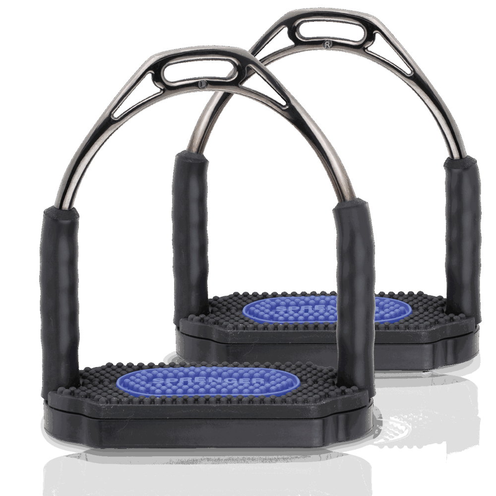 Sprenger Bow Balance Steigbügel -  Edelstahl rostfrei anthrazit, 120mm Trittfläche, 1 Paar