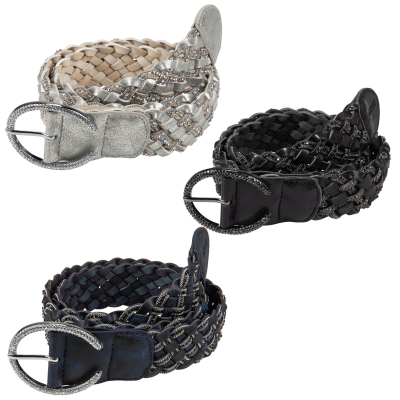Pikeur geflochtener Gürtel, Damengürtel mit Strassschnalle