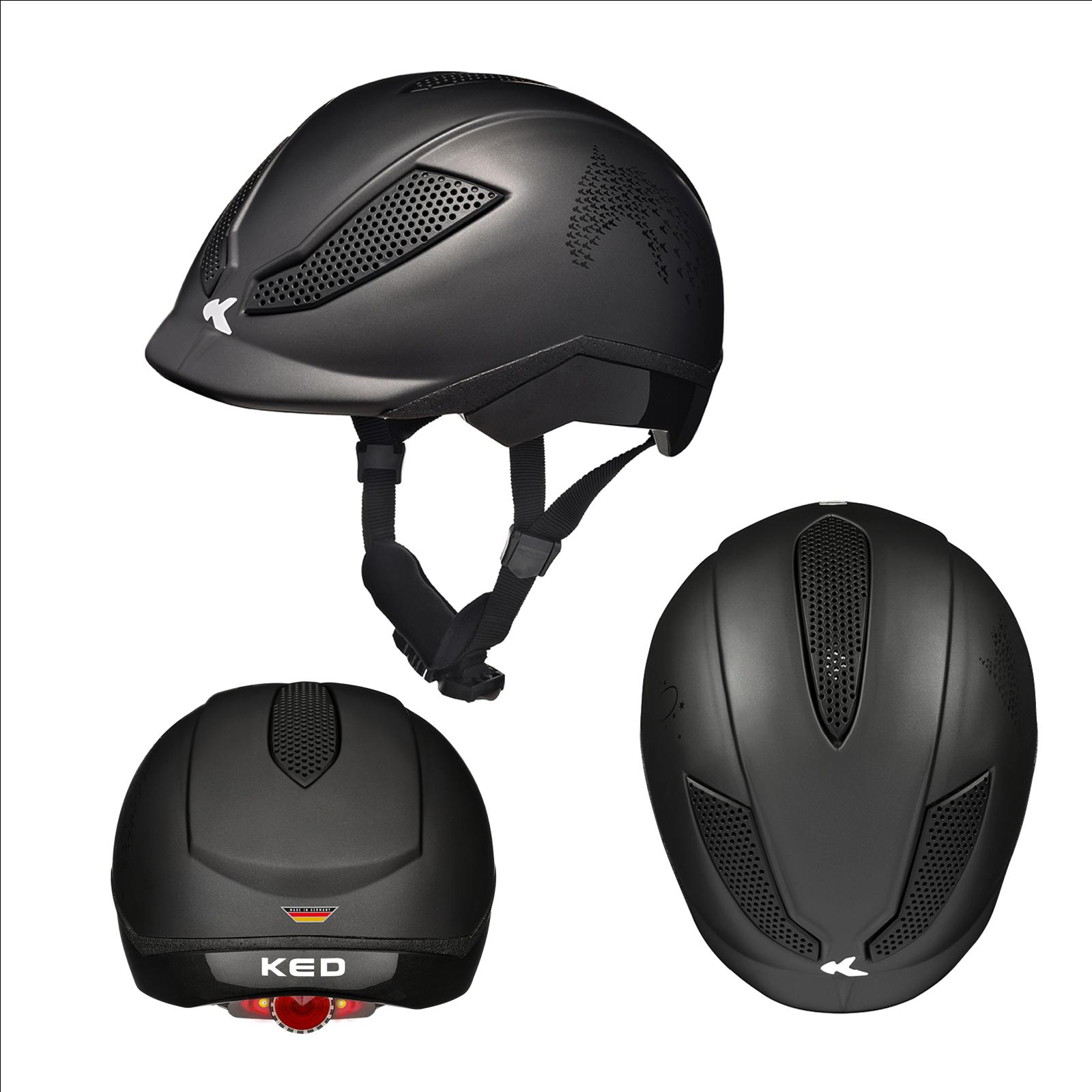 KED Helm Pina schwarz silber mit Blinklicht Reithelm Kinderhelm Kopfschutz Neu 