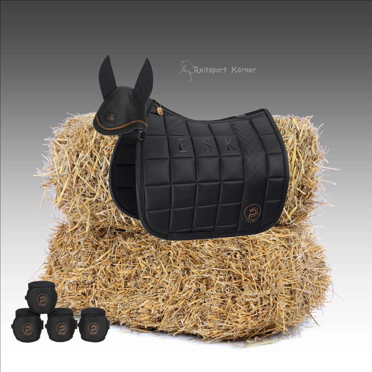 Eskadron Platinum Schabracke " BIG SQUARE FAUX LEATHER " im Set, black, Warmblut, Dressur
