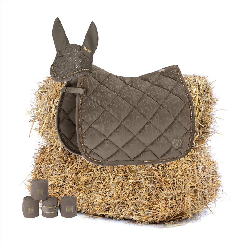 Eskadron HERITAGE Saddle Cloth VELVET CRYSTAL in Set, plaza taupe, Dressage