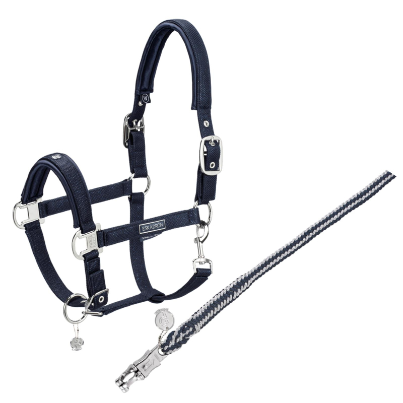 Eskadron Platinum Pure Headcollar " DOUBLEPIN GLITTER MESH " in Set, navy, Full