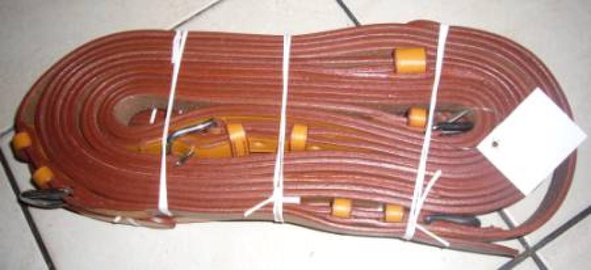 Kellinghusen Zweispännerleinen, Fahrleine aus Leder, original Achenbach, 23mm breit