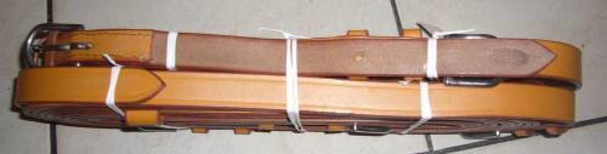 Kellinghusen Zweispännerleinen, Fahrleine aus Leder, original Achenbach, 23mm breit